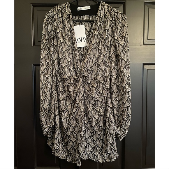 ZARA DRAPED MINI DRESS BLACK - Picture 1 of 4